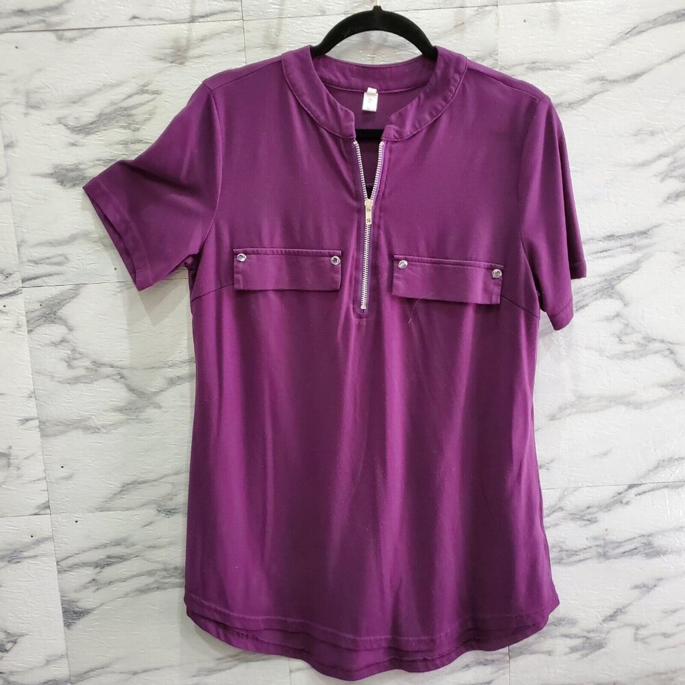 LuckyMore Tunic Top Women Size L Plum Purple Half Zip Front Soft Comfort